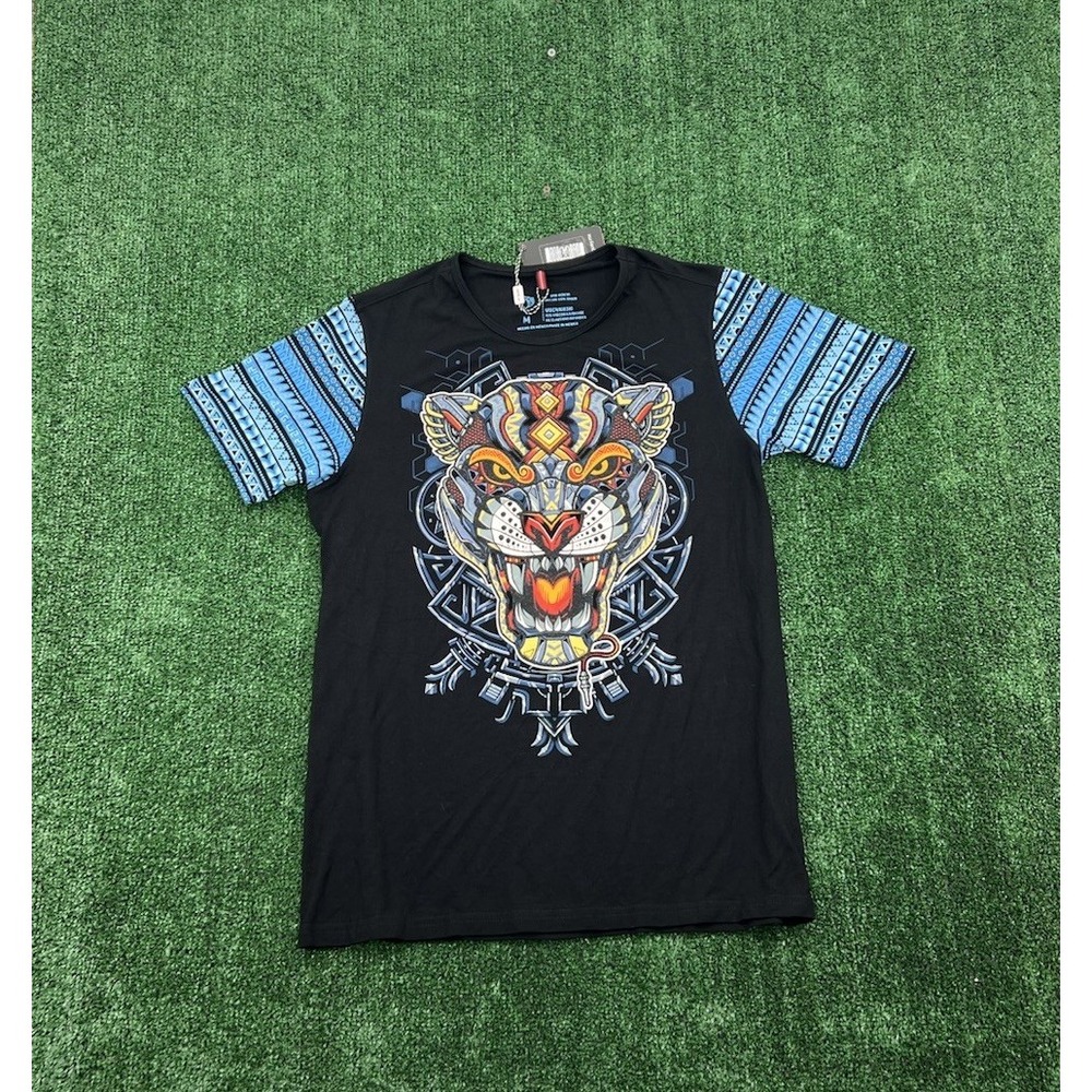 Ay Guey Shirt Mens Med Jaguar Aztec Print Casual Viscose Playera Black Blue New